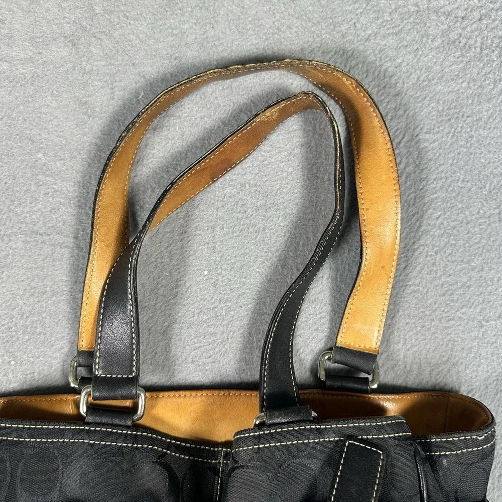 Coach Hampton Signature Belted Carryall Tote Black Jacquard Cognac Y2K 2004